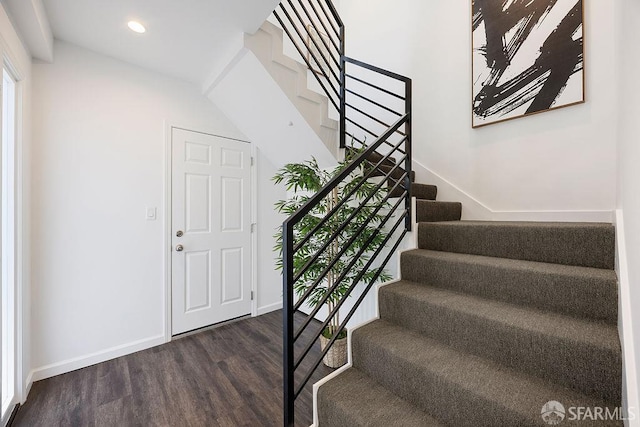 299 Sagamore St, San Francisco, CA 94112 - entrance foyer featuring stairs, dark wood-style floors, and recessed lighting
