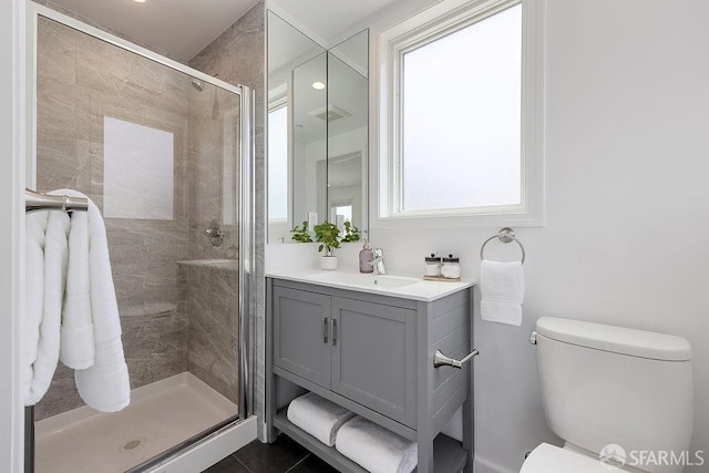 299 Sagamore St, San Francisco, CA 94112 - bathroom with vanity, a stall shower, and tile patterned flooring