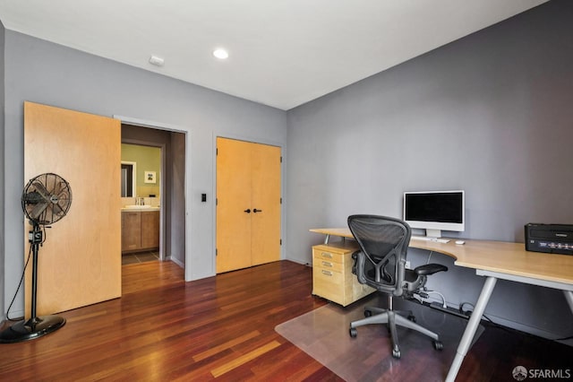 6353 Skyline Blvd, Oakland, CA 94611 - home office featuring wood finished floors, recessed lighting, and a sink