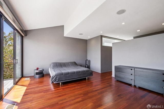 6353 Skyline Blvd, Oakland, CA 94611 - bedroom featuring wood finished floors, baseboards, access to exterior, and recessed lighting