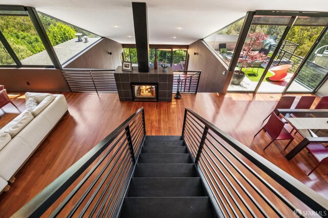 6353 Skyline Blvd, Oakland, CA 94611 - stairway featuring wood finished floors