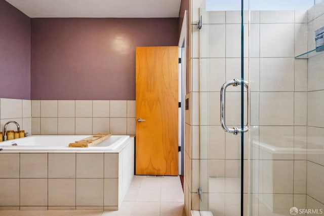 6353 Skyline Blvd, Oakland, CA 94611 - full bathroom featuring a stall shower, a bath, and tile patterned floors