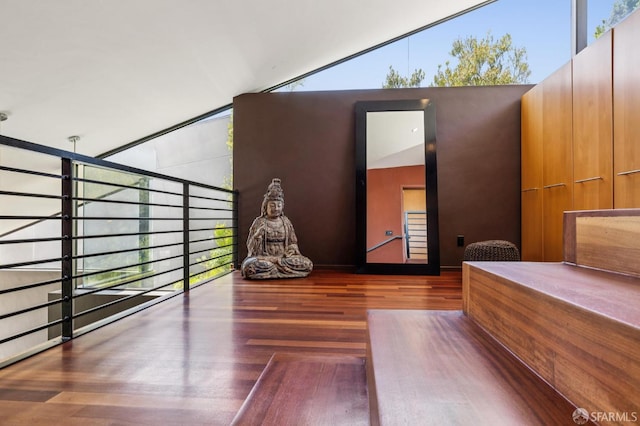6353 Skyline Blvd, Oakland, CA 94611 - staircase with wood finished floors, a towering ceiling, and healthy amount of natural light