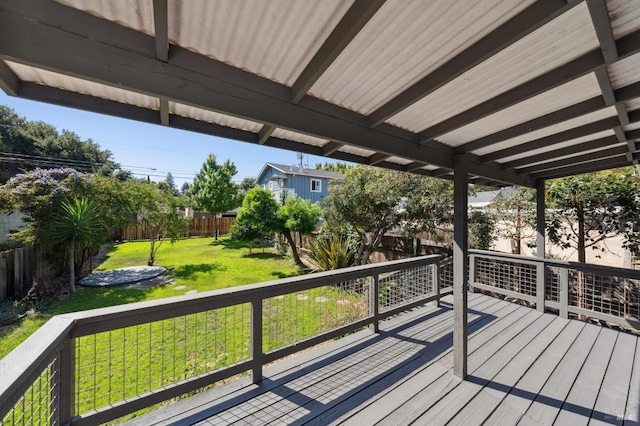 wooden deck with a lawn