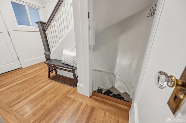 stairway with wood-type flooring