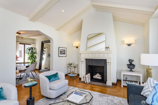 3544 Webster St, San Francisco, CA 94123 - living area featuring arched walkways, a fireplace, and baseboard heating