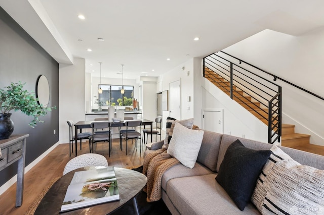 living room with hardwood / wood-style flooring