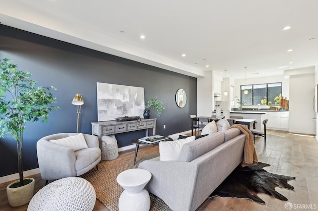 living room featuring light hardwood / wood-style flooring