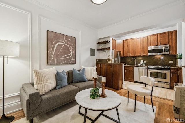 735 Geary St Unit 102, San Francisco, CA 94109 - living room with crown molding and light wood-type flooring