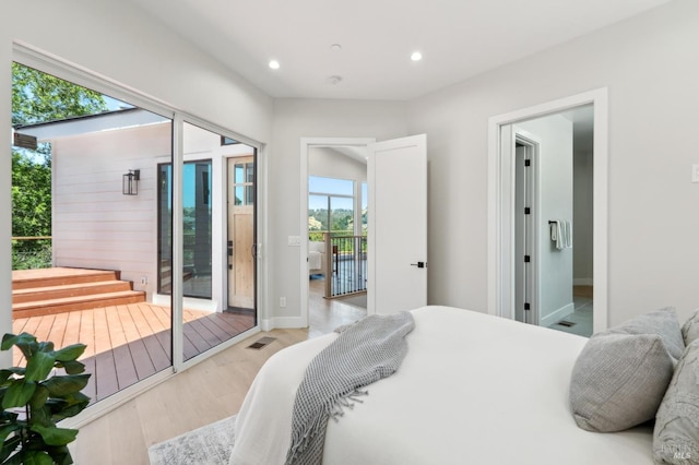 745 Redwood Rd, San Anselmo, CA 94960 - bedroom featuring access to exterior, wood finished floors, recessed lighting, and baseboards