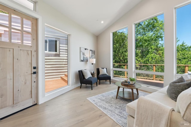 745 Redwood Rd, San Anselmo, CA 94960 - entryway featuring wood finished floors, healthy amount of natural light, vaulted ceiling, and recessed lighting