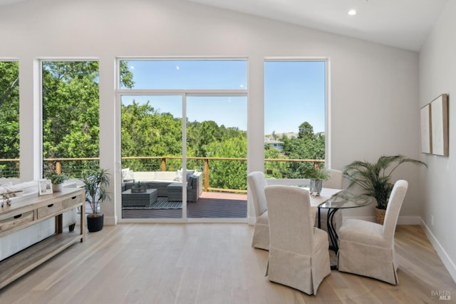 745 Redwood Rd, San Anselmo, CA 94960 - sunroom featuring vaulted ceiling, wood finished floors, baseboards, and recessed lighting
