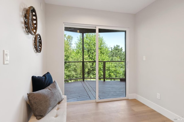 745 Redwood Rd, San Anselmo, CA 94960 - doorway to outside featuring baseboards and wood finished floors