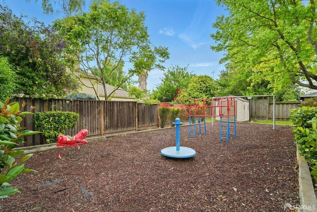 view of jungle gym featuring a fenced backyard