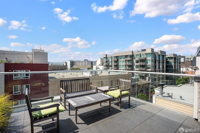 view of patio / terrace featuring an outdoor living space and a balcony