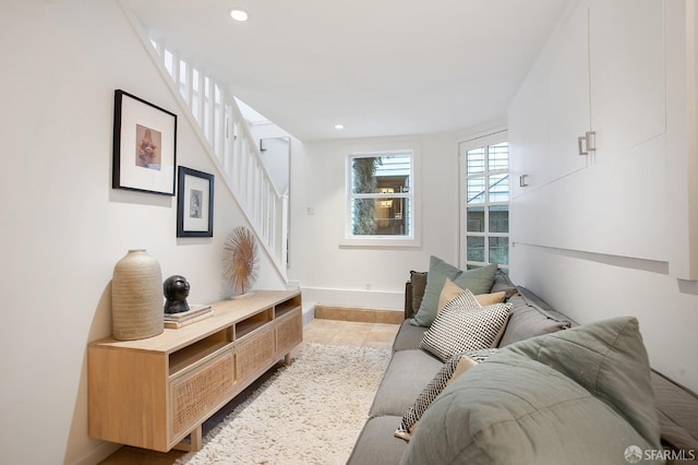 living room featuring light tile patterned flooring