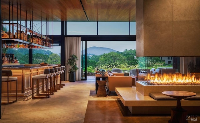 lobby featuring a mountain view