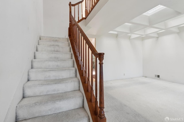 stairs featuring carpet floors