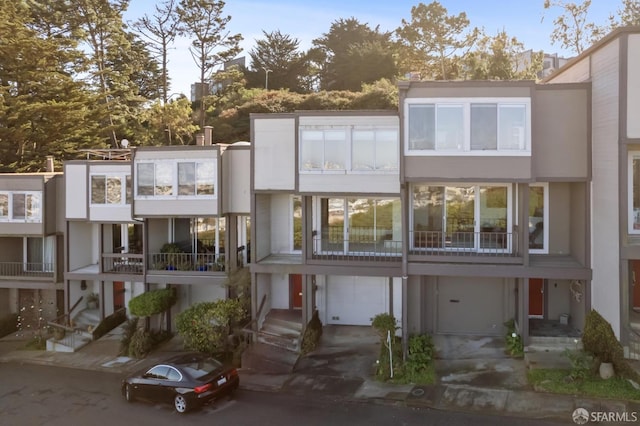 exterior space with a garage