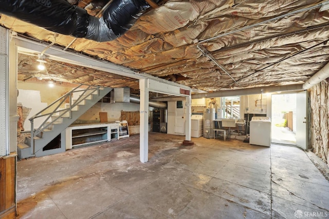 570 Jersey St, San Francisco, CA 94114 - below grade area with washer / dryer, stairs, and gas water heater