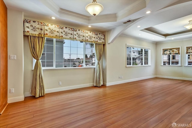 2486 26th Ave, Oakland, CA 94601 - spare room featuring a tray ceiling, ornamental molding, wood finished floors, arched walkways, and recessed lighting