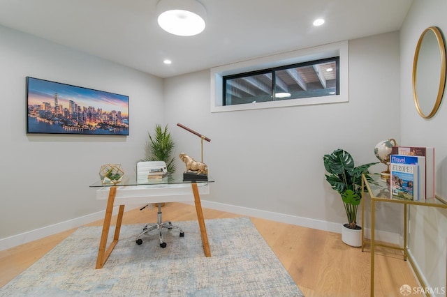 office area featuring hardwood / wood-style flooring