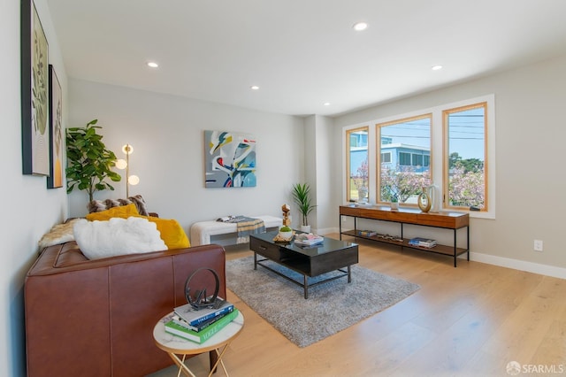 living room featuring light wood-type flooring