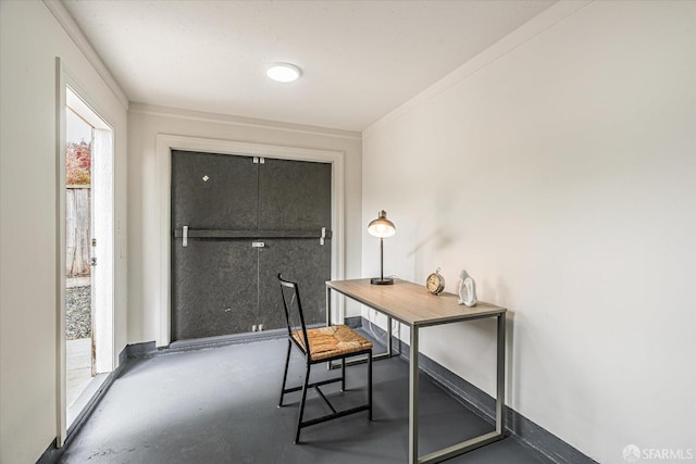 office area featuring concrete flooring