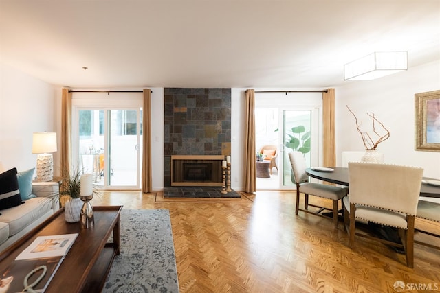 living area with a fireplace