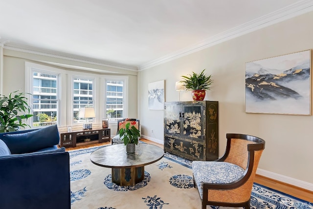 2201 Sacramento St Unit 404, San Francisco, CA 94115 - living area featuring crown molding, baseboards, and wood finished floors