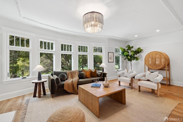 1980-1982 Fell St, San Francisco, CA 94117 - living room with baseboards, light wood-style floors, recessed lighting, and a chandelier
