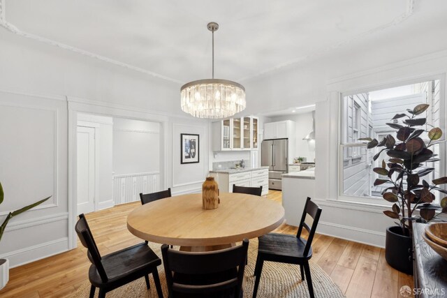 1980-1982 Fell St, San Francisco, CA 94117 - dining room featuring light wood-style floors, a chandelier, and baseboards