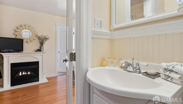 bathroom with sink and hardwood / wood-style flooring