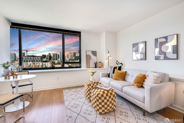 living room with light hardwood / wood-style flooring