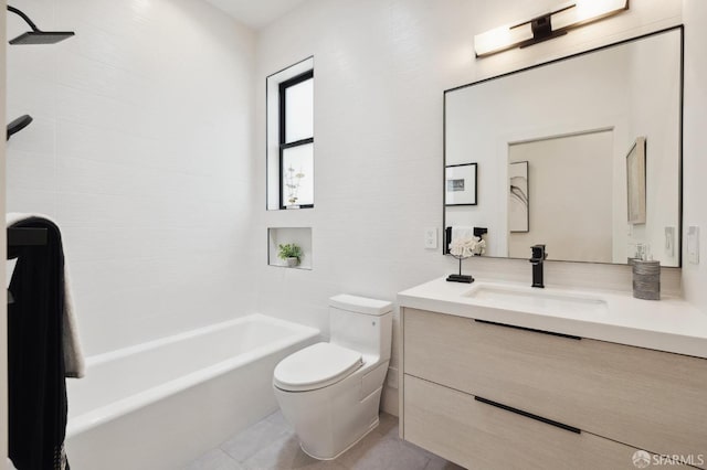 full bathroom with vanity, toilet, and shower / tub combination