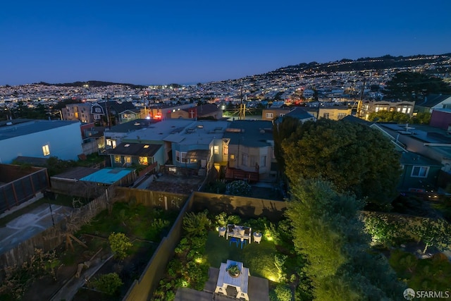 view of aerial view at dusk