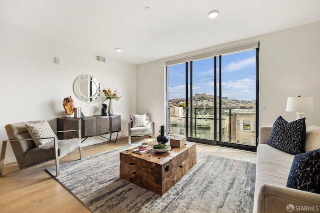 living room featuring light hardwood / wood-style flooring