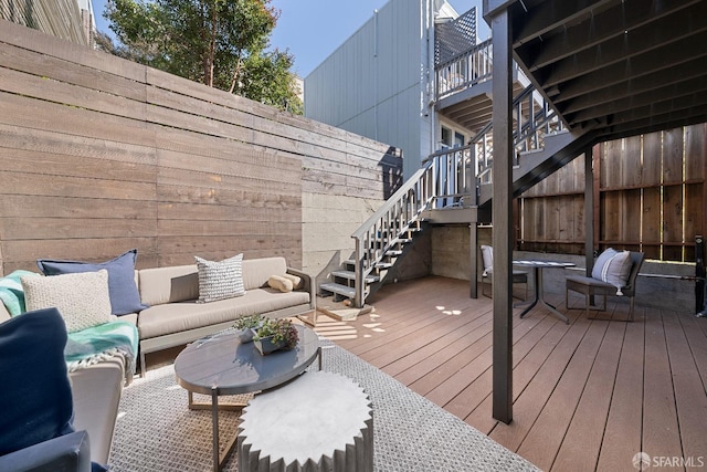 987 De Haro St Unit 1, San Francisco, CA 94107 - wooden deck with stairway, outdoor lounge area, and a fenced backyard