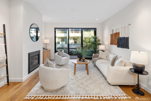 living room with light hardwood / wood-style floors