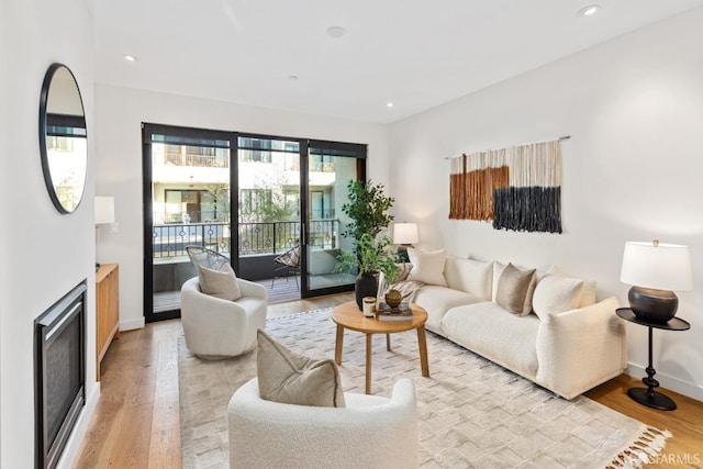 living room with light hardwood / wood-style floors