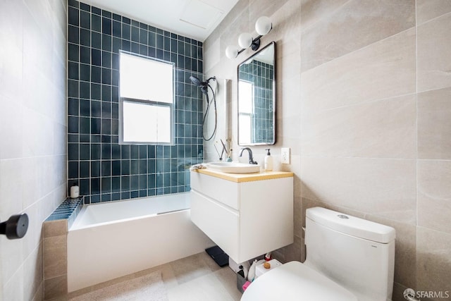 1490 Francisco St Unit 3, San Francisco, CA 94123 - full bath featuring tile walls, toilet, shower / washtub combination, and vanity