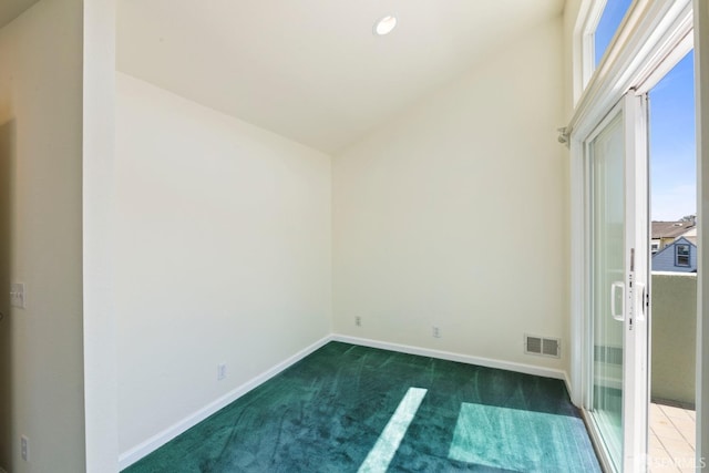 47 Brunswick St, San Francisco, CA 94112 - carpeted spare room with recessed lighting, baseboards, visible vents, and vaulted ceiling