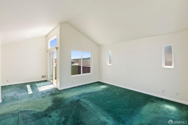 47 Brunswick St, San Francisco, CA 94112 - spare room featuring baseboards, vaulted ceiling, and dark colored carpet