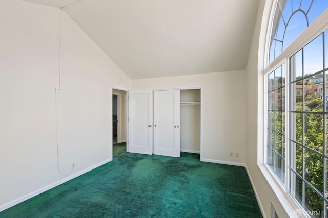 47 Brunswick St, San Francisco, CA 94112 - unfurnished bedroom with dark colored carpet, baseboards, high vaulted ceiling, and multiple windows
