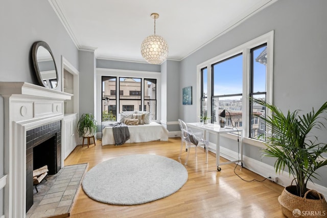 1250 Vallejo St Unit 1, San Francisco, CA 94109 - sitting room featuring ornamental molding, light wood finished floors, and a fireplace