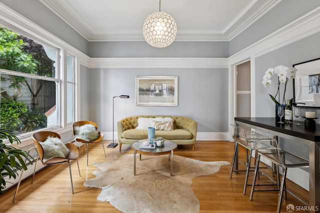 1250 Vallejo St Unit 1, San Francisco, CA 94109 - living area featuring wood finished floors, ornamental molding, and a chandelier