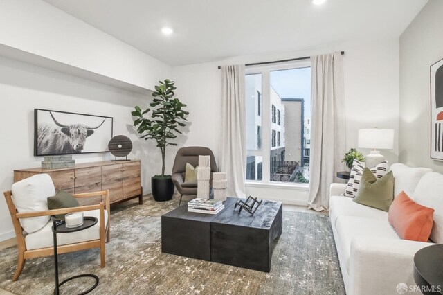 living room with hardwood / wood-style flooring