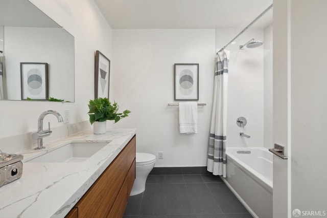 full bathroom featuring vanity, tile patterned flooring, toilet, and shower / bath combo