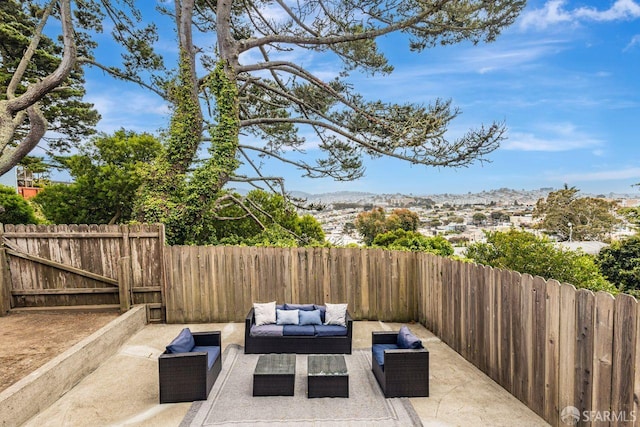 901 Teresita Blvd, San Francisco, CA 94127 - fenced backyard featuring outdoor lounge area, a patio area, and a mountain view