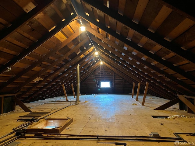 view of unfinished attic